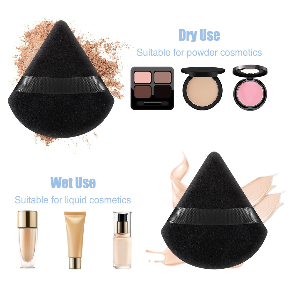 Pimoys 15 Pack Powder Puffs Triangle Makeup Sponge, Black/Pink/Flesh