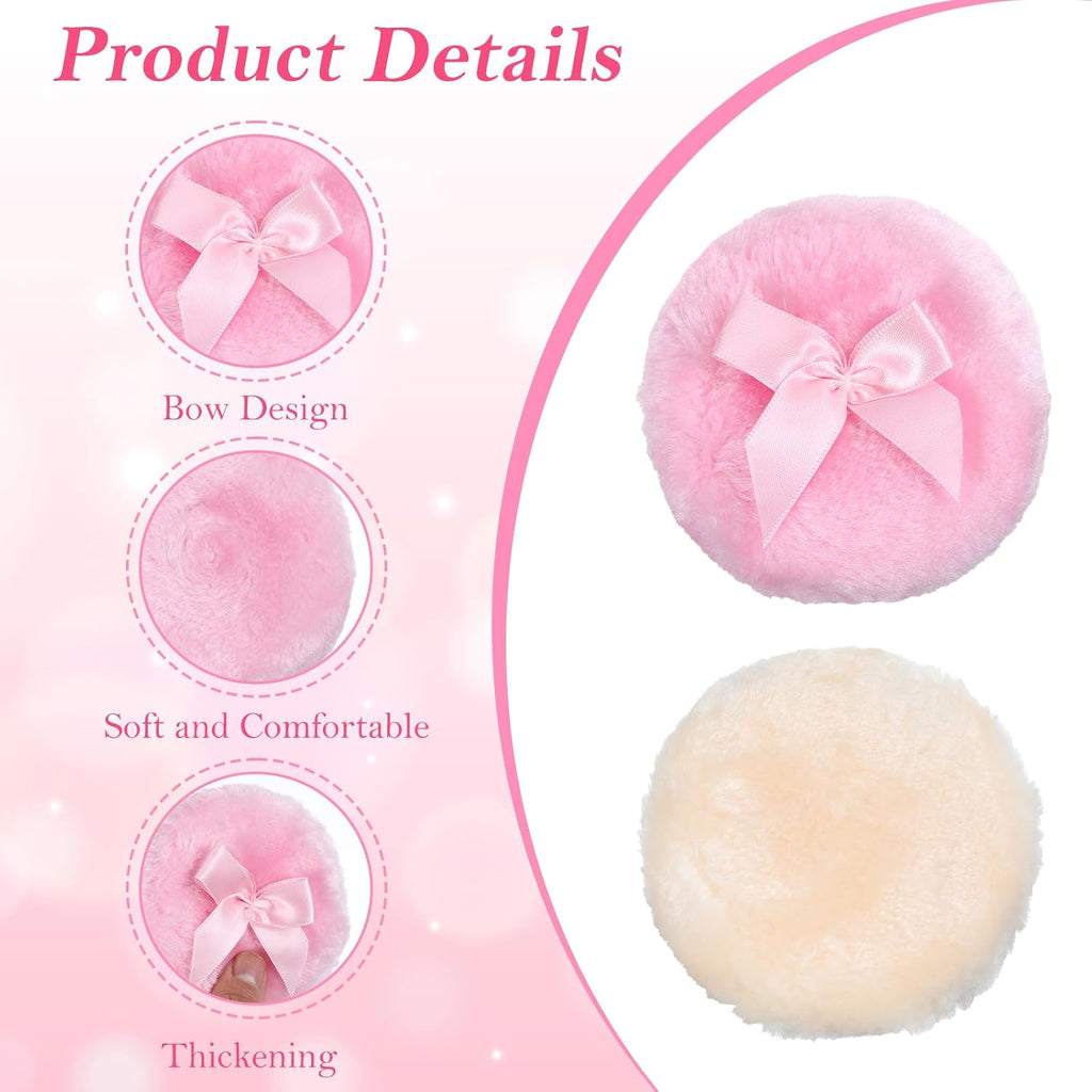 Large Fluffy Body Powder Pad, 4Pcs 3.5 Inch Soft Body Powder Washable Reusable Round Loose Puff for Adult 4 Color