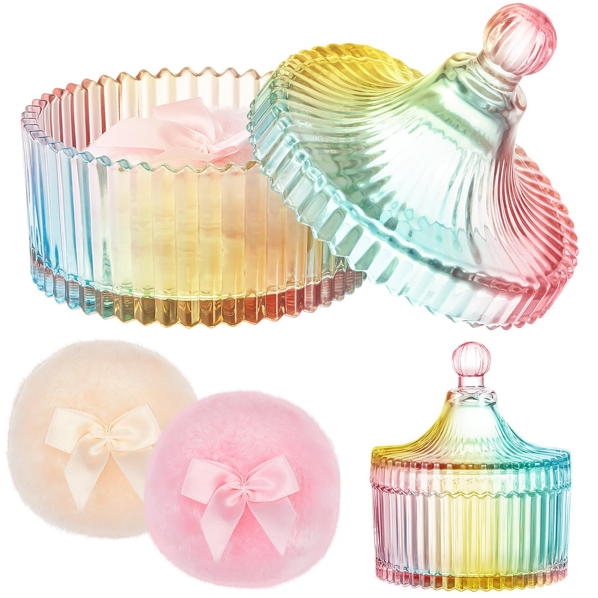 Tioncy 3 Pcs Large Dusting Powder Container with Puff Set, Classic, Clear