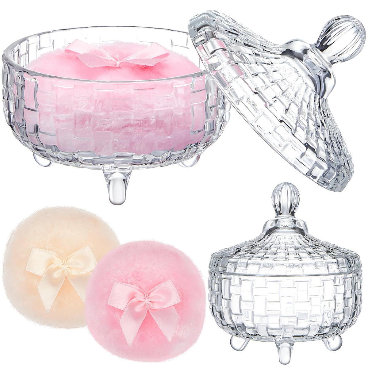 Tioncy 3 Pcs Large Dusting Powder Container with Puff Set, Classic, Clear