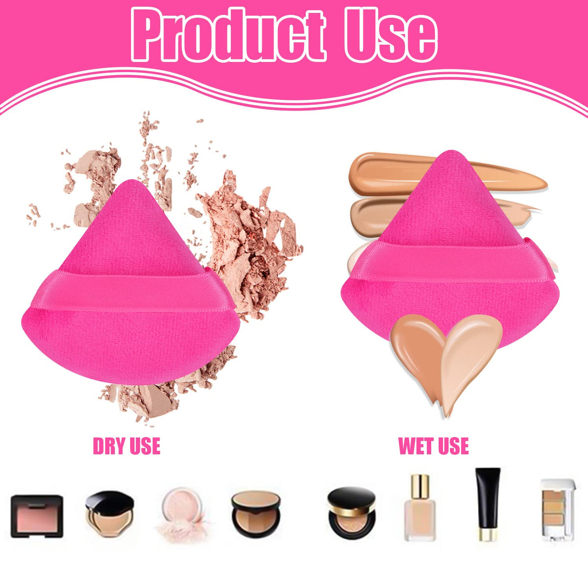 Pimoys 6 Pcs Powder Puff, Triangle and Round Makeup Puffs Makeup Sponge