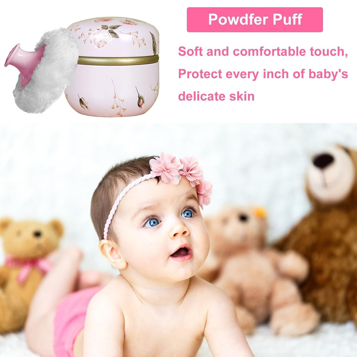 Body Powder Puff and Container for Dusting Powder (Romantic Flowers)