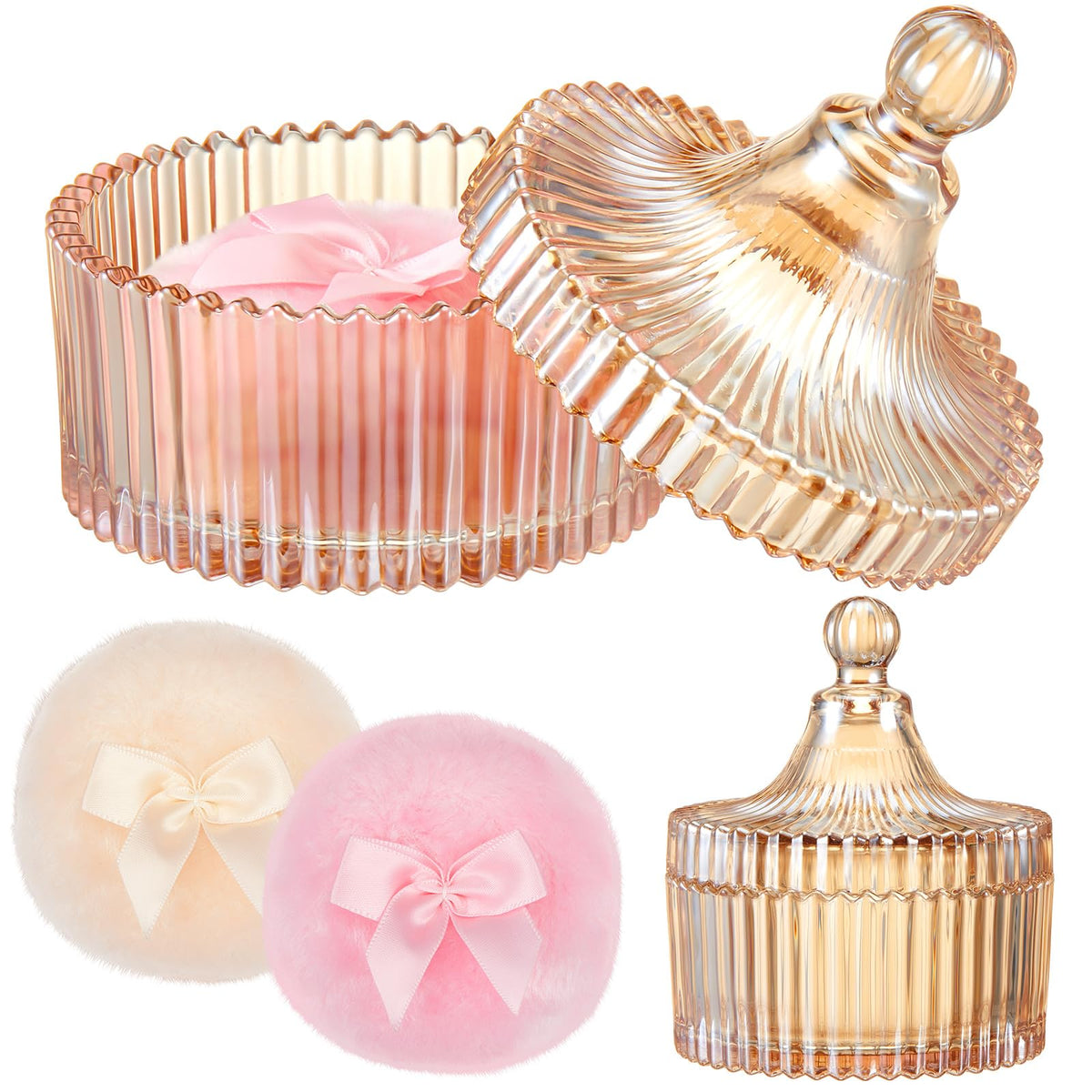 Tioncy 3 Pcs Large Dusting Powder Container with Puff Set, Classic, Clear