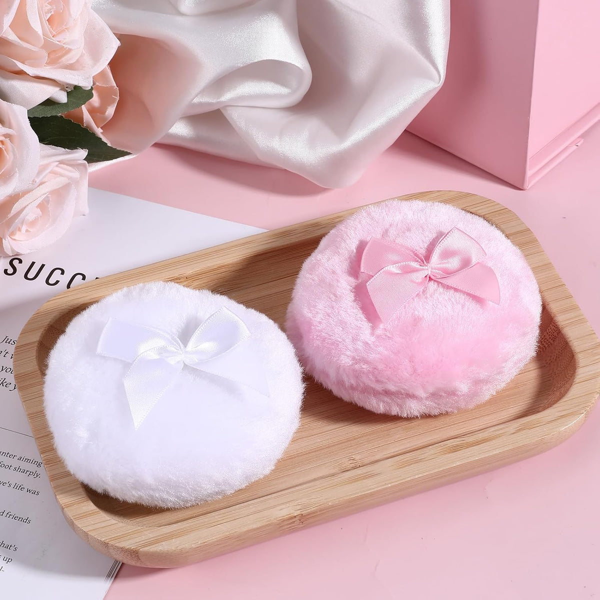 2 Pcs Large Body Powder Puff, 3.5 Inch Powder Puff for Body Powder, Soft Washable Reusable Dusting Powder Puff, Big Fluffy Powder Puff for Wet Dry Makeup Face Body