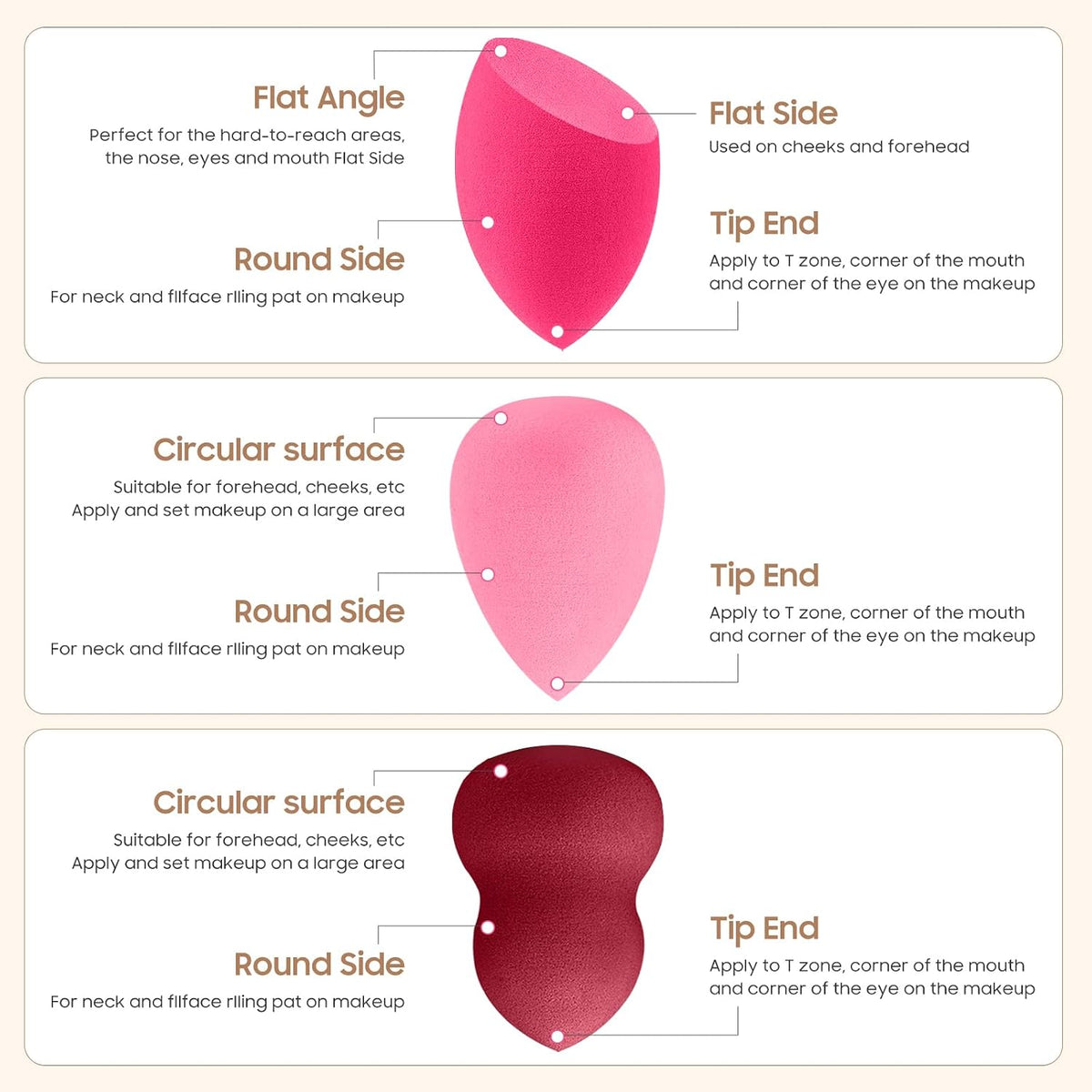15 Pcs Multicolor Makeup Sponge Set, Latex-Free Soft Wet/Dry for Foundation