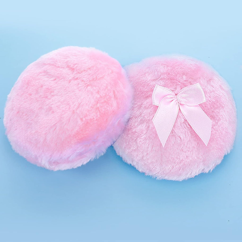 Sibba Large Fluffy Puff, 4 Inch Ultra Soft Washable Reusable Velour Face Body Puff Loose Puffs Wet Dry Makeup Tool (Pink)