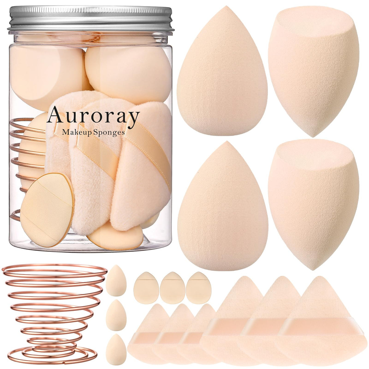 17PCS Makeup Sponge Set with 3PCS Mini Makeup Sponges,1PCS Make Up Sponges Holder,3PCS Foundation Mini Make Up Sponge Puff and 6PCS Powder Puff (Black)