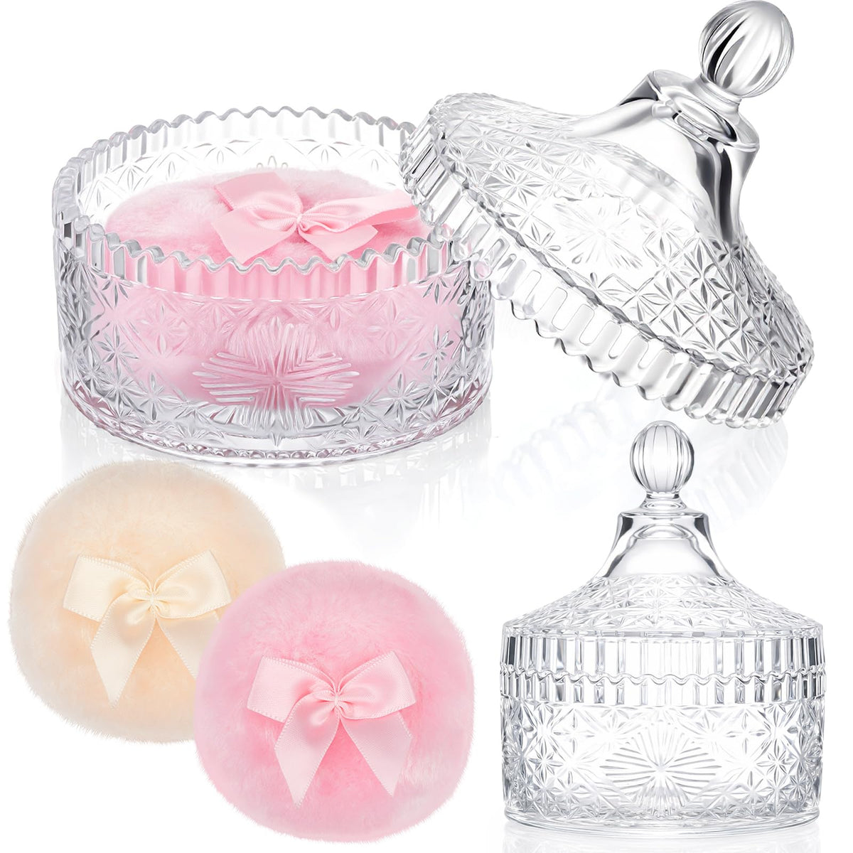 Tioncy 3 Pcs Large Dusting Powder Container with Puff Set, Classic, Clear