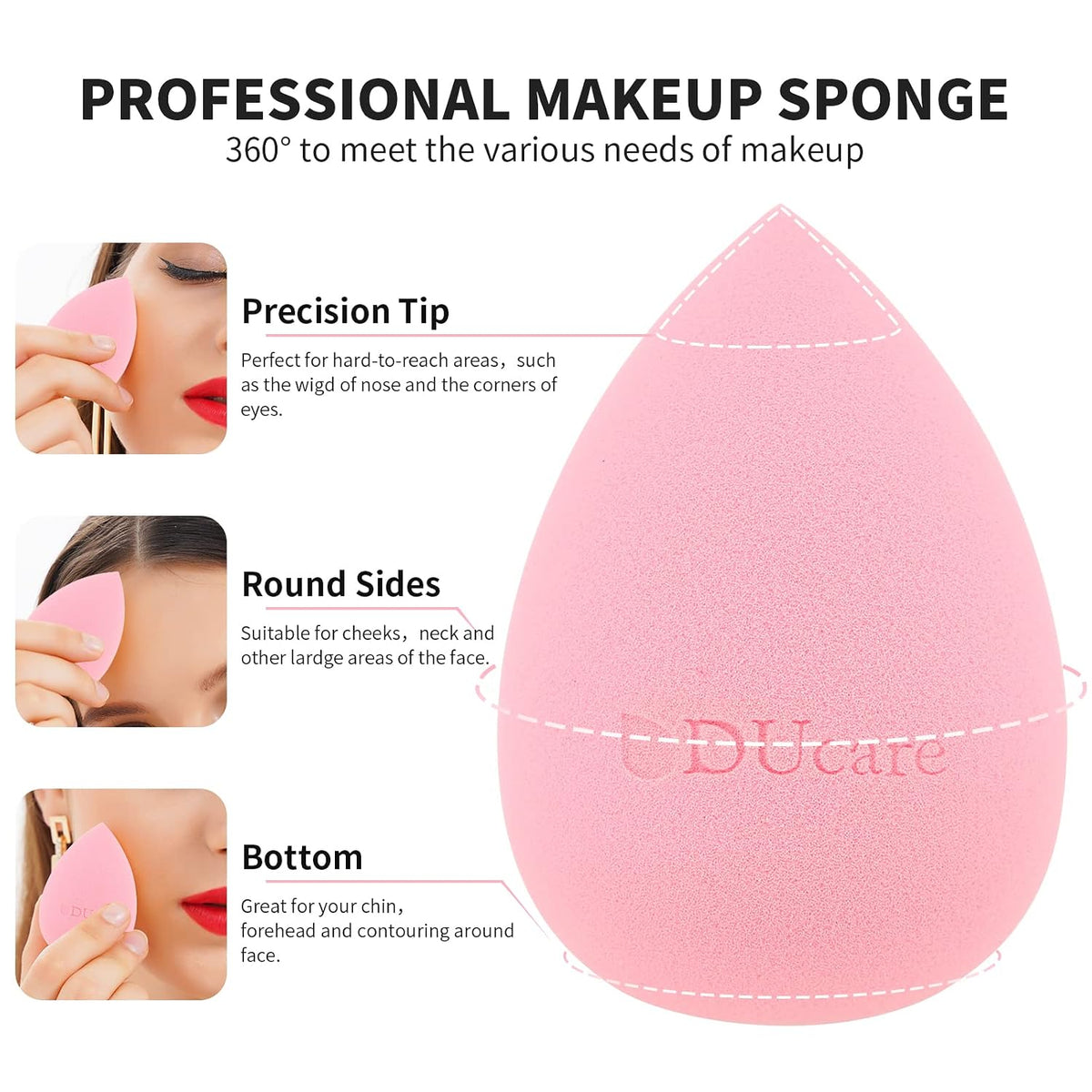 DUcare Foundation Brush with Makeup Sponges 5pcs Puff Flat Top Kabuki Brush for Liquid Blending Mineral Powder Buffing Stippling