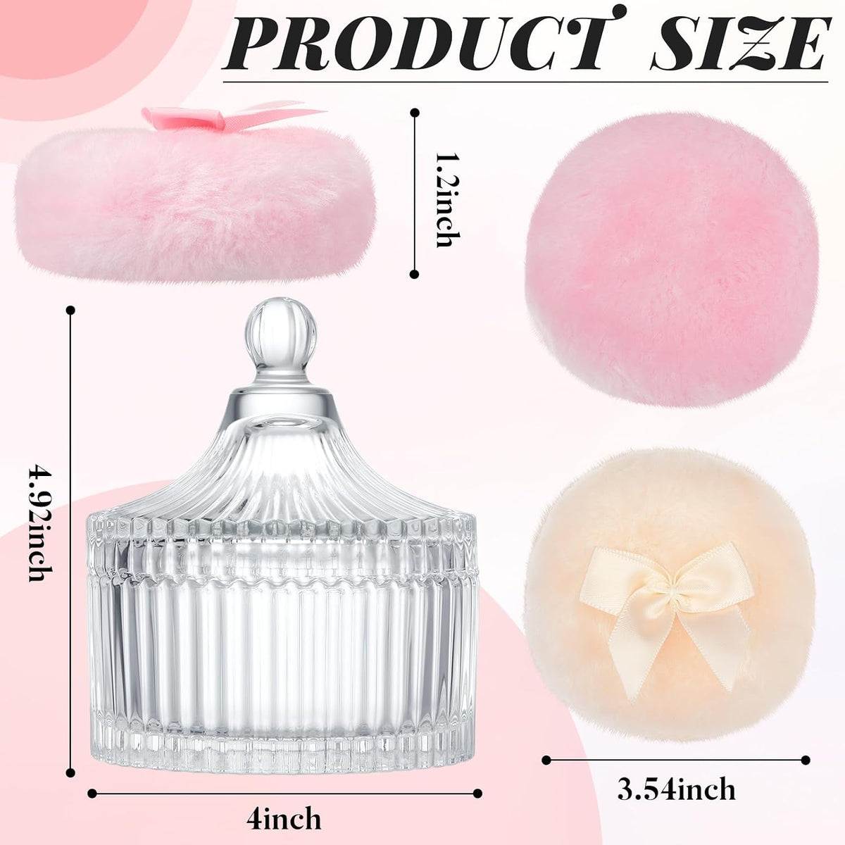 Tioncy 3 Pcs Large Dusting Powder Container with Puff Set, Classic, Clear