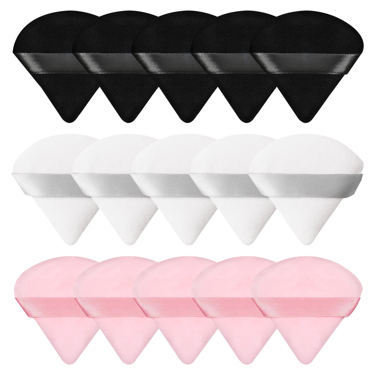 Pimoys 15 Pack Powder Puffs Triangle Makeup Sponge, Black/Pink/Flesh