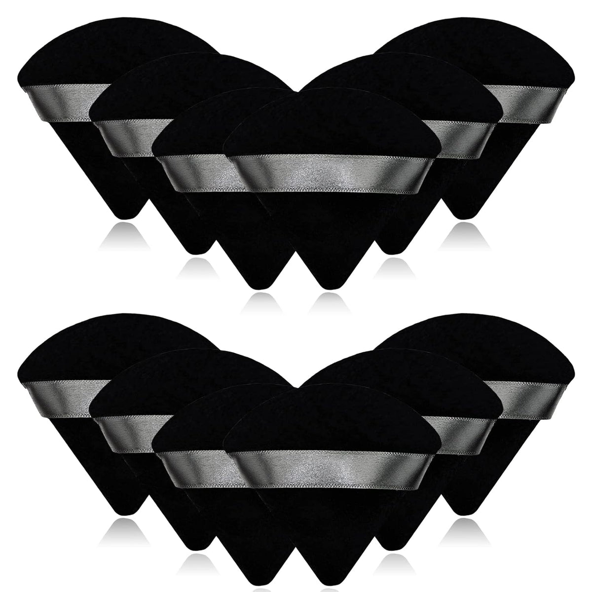 12 Pieces Black Cosmetic Powder Puff,2.76 inch Portable Soft Sponge Setting Face Puffs,Triangle Velvet Powder Puff with Ribbon Band Handle for Loose Powder Body Powder Makeup Tool