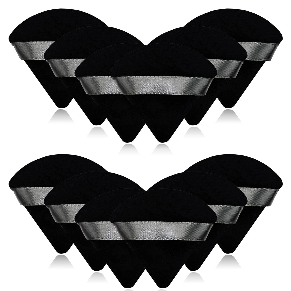 12 Pieces Black Cosmetic Powder Puff,2.76 inch Portable Soft Sponge Setting Face Puffs,Triangle Velvet Powder Puff with Ribbon Band Handle for Loose Powder Body Powder Makeup Tool