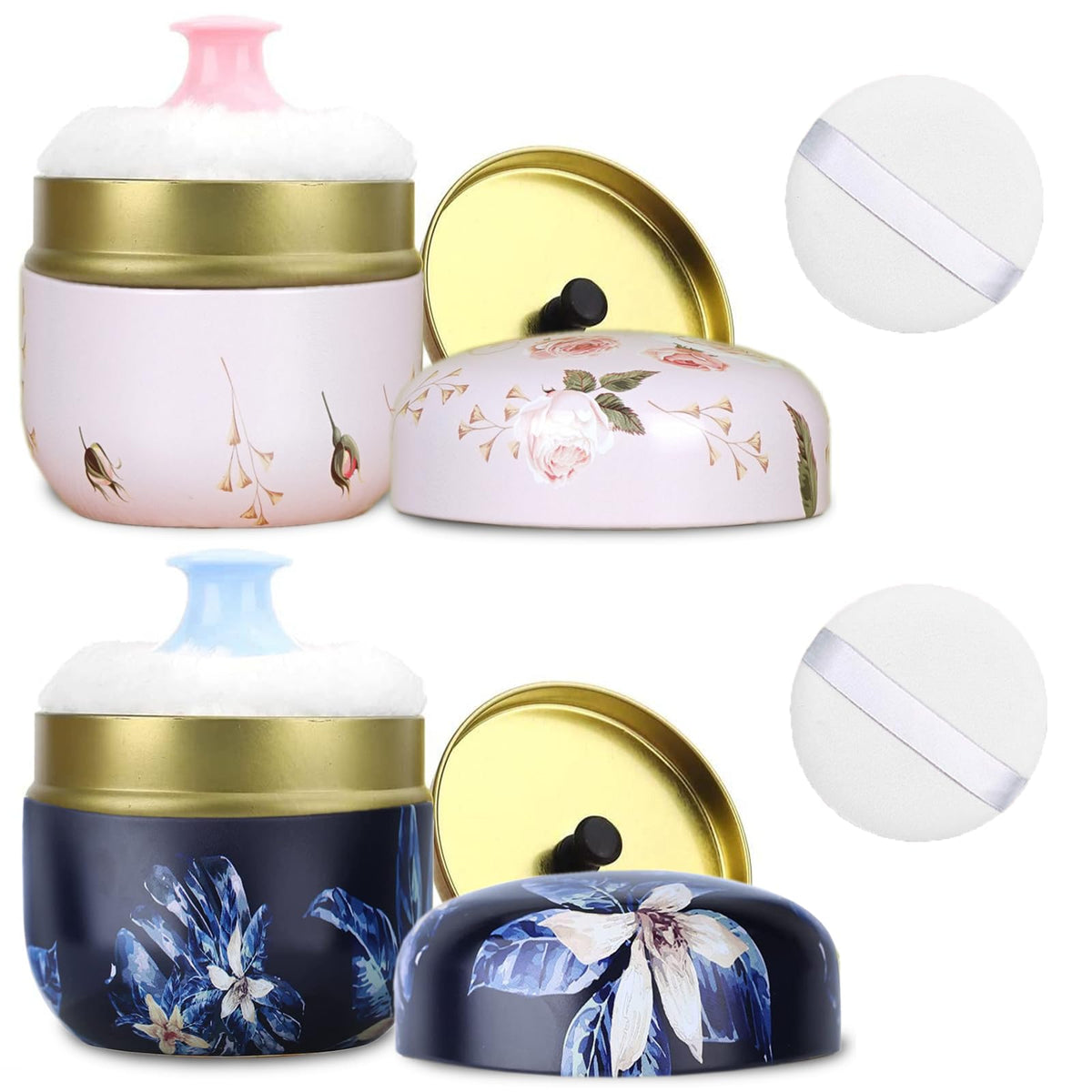 SHIMIDO Body Powder Puff and Container, 3.15" Portable Empty Body Powder Container for Baby Women's Loose Dusting Powder, Powder Case Box with Lids for Bath, Travel and Home Use (Old time)