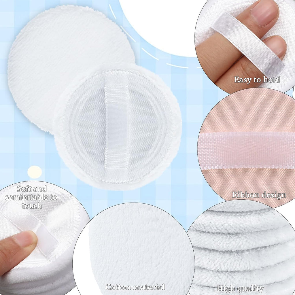 Makeup Puff 12 PCS Compact Puffs Round Velour Pressed -Puff for Makeup Face -Velour Puffs for Loose -Washable (2.36 Inch/White)