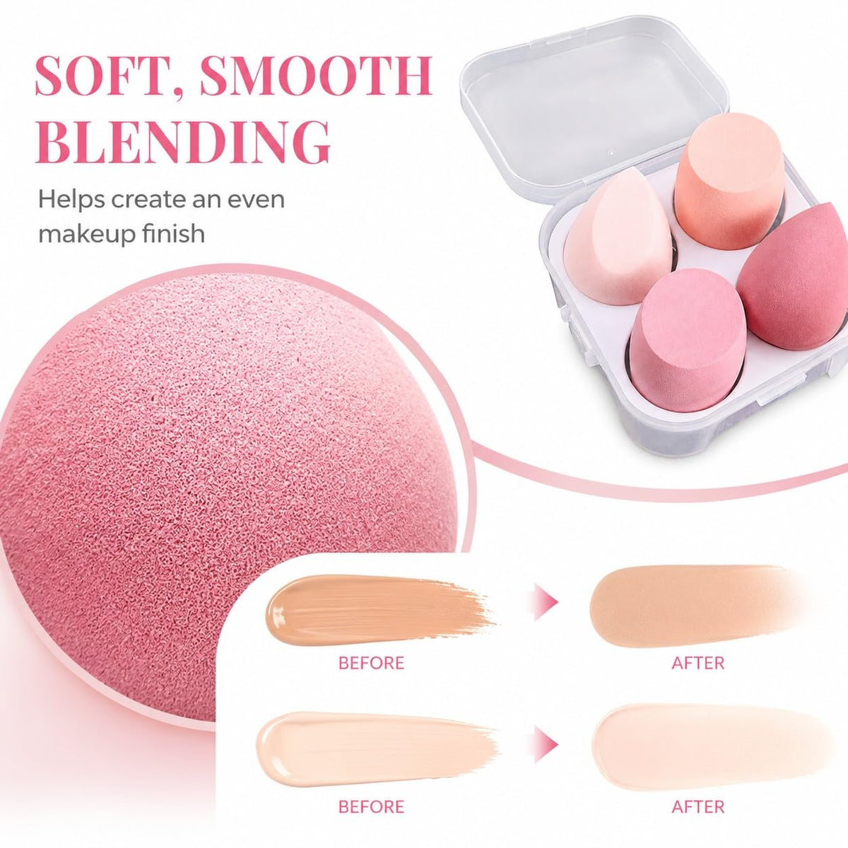 Makeup Sponge Set 4 Pcs Blender for Foundation Latex Free with Travel Case