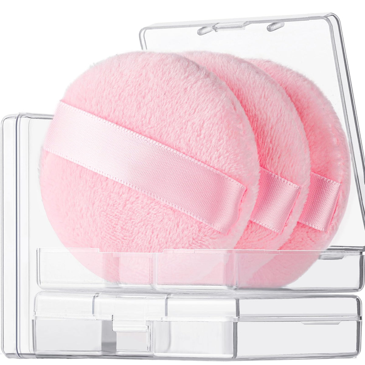 Teenitor 3pcs Setting Powder Puff 2.36 Inch, Soft Applicator for Loose and Pressed Powder, Powder Puffs for Face Powder With Cases, White
