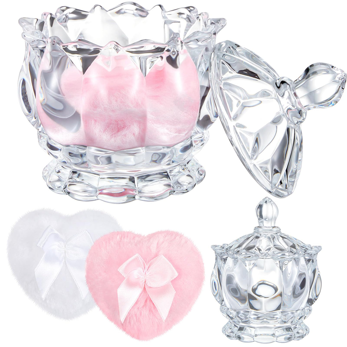 Tioncy 3 Pcs Large Dusting Powder Container with Puff Set, Classic, Clear