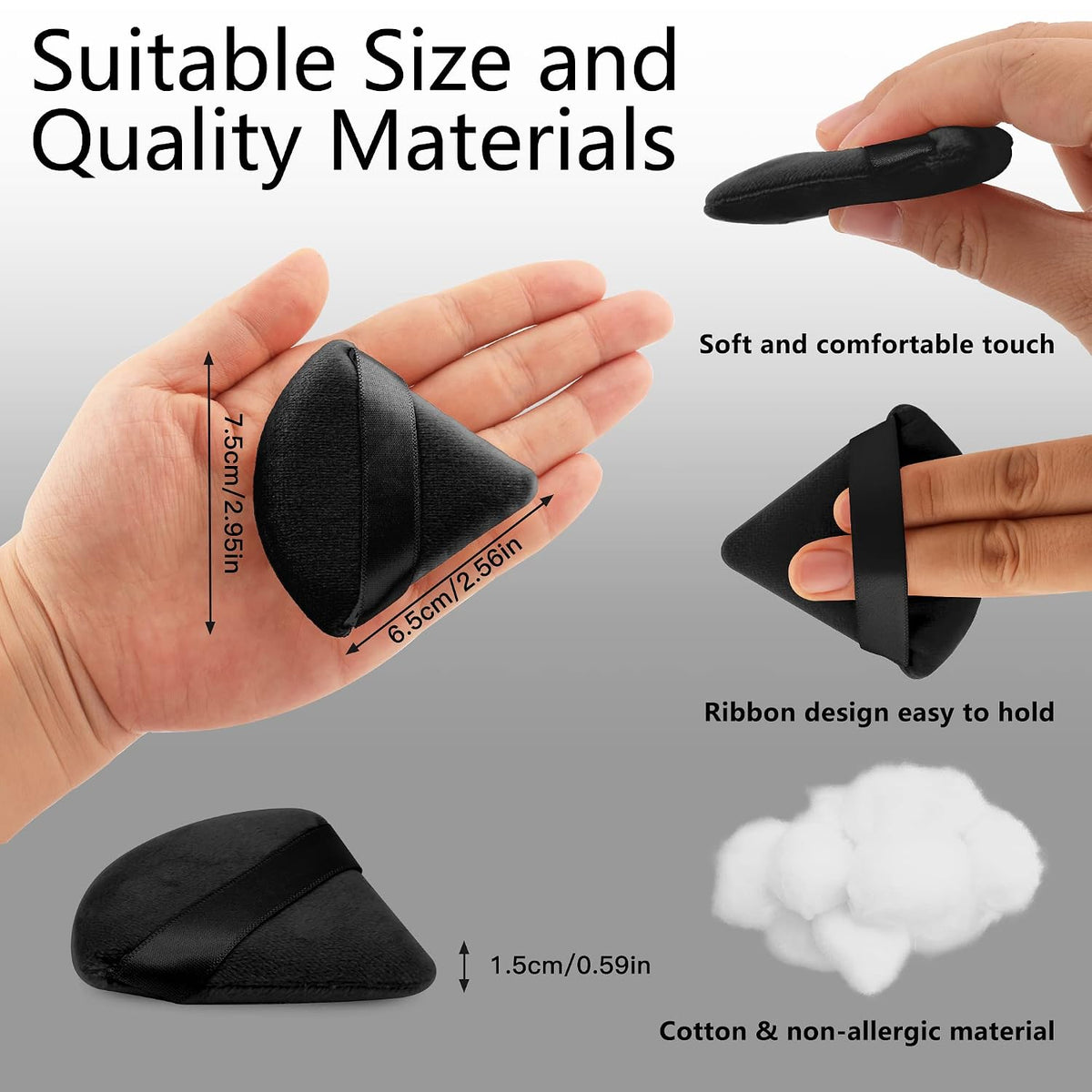 EVAOUXIU Triangle Powder Puff Set of 2, Soft Velour Makeup Puff for Loose & Pressed Powder, Reusable Face Powder Puff with Finger Strap for Setting Powder, Foundation & Touch Ups