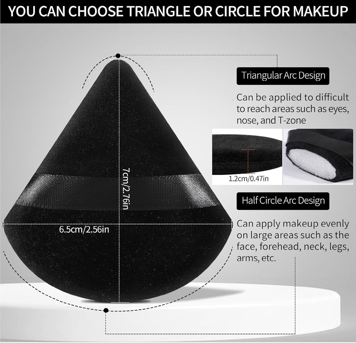 Pimoys Powder Puffs, 6 Pack Triangle Makeup Puff, Black