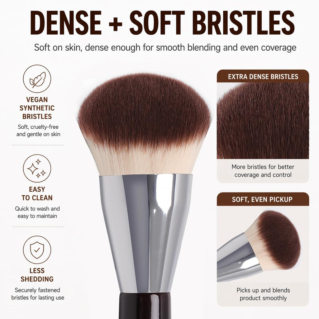 Extra Large Foundation Brush, Flat Top Kabuki Brush for Liquid & Cream Makeup, Dense Soft Bristles for Fast Full Coverage, Streak-Free Airbrush Finish