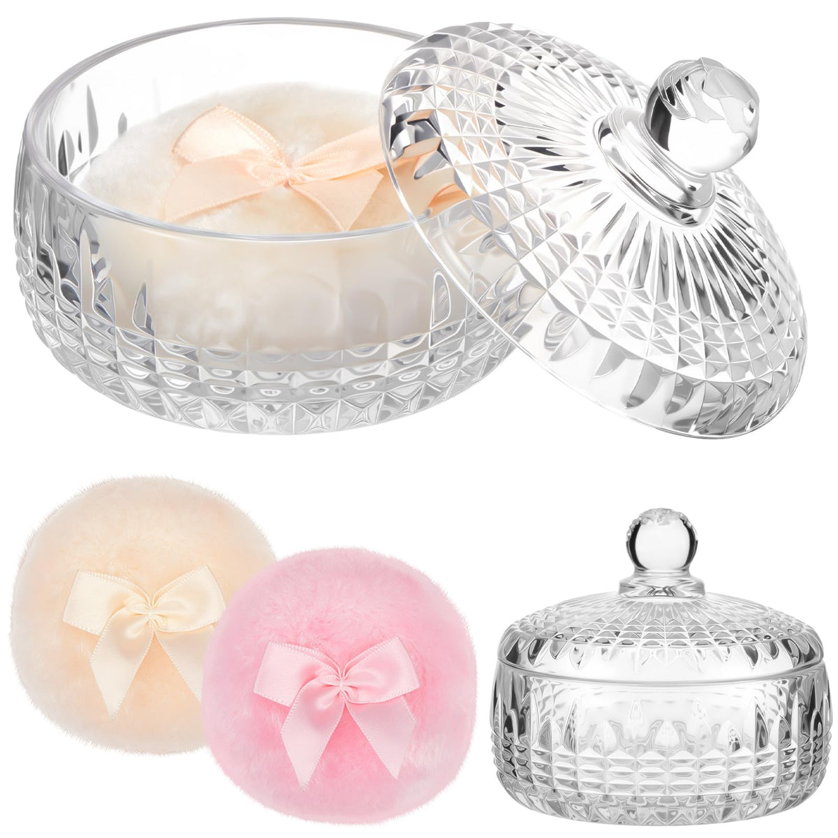 Tioncy 3 Pcs Large Dusting Powder Container with Puff Set, Classic, Clear