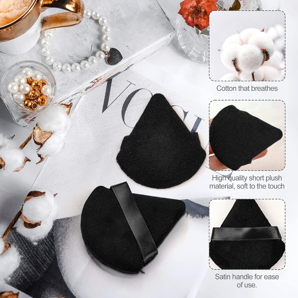 2Pcs Triangle Powder Puffs, Face Makeup Puff for Body Loose Powder Beauty Makeup Tool Black