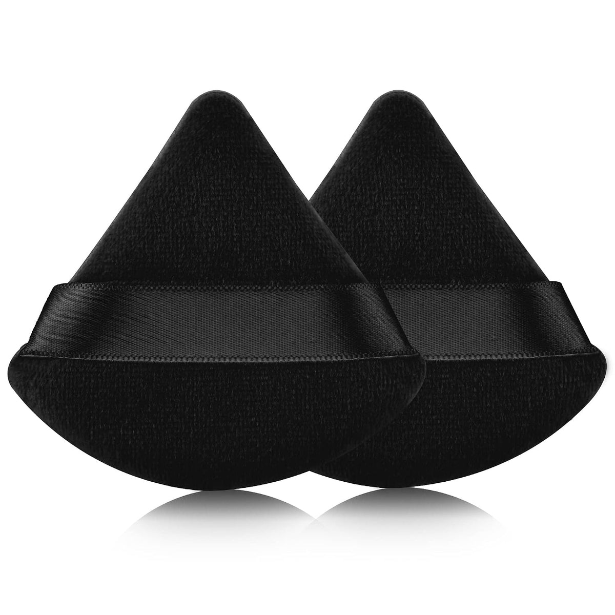 EVAOUXIU Triangle Powder Puff Set of 2, Soft Velour Makeup Puff for Loose & Pressed Powder, Reusable Face Powder Puff with Finger Strap for Setting Powder, Foundation & Touch Ups