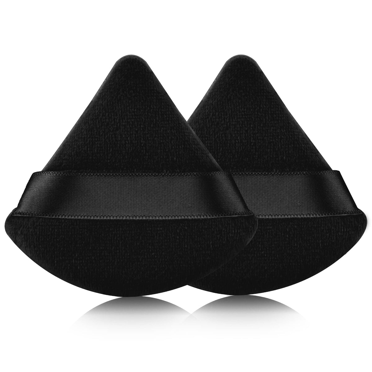 EVAOUXIU Triangle Powder Puff Set of 2, Soft Velour Makeup Puff for Loose & Pressed Powder, Reusable Face Powder Puff with Finger Strap for Setting Powder, Foundation & Touch Ups