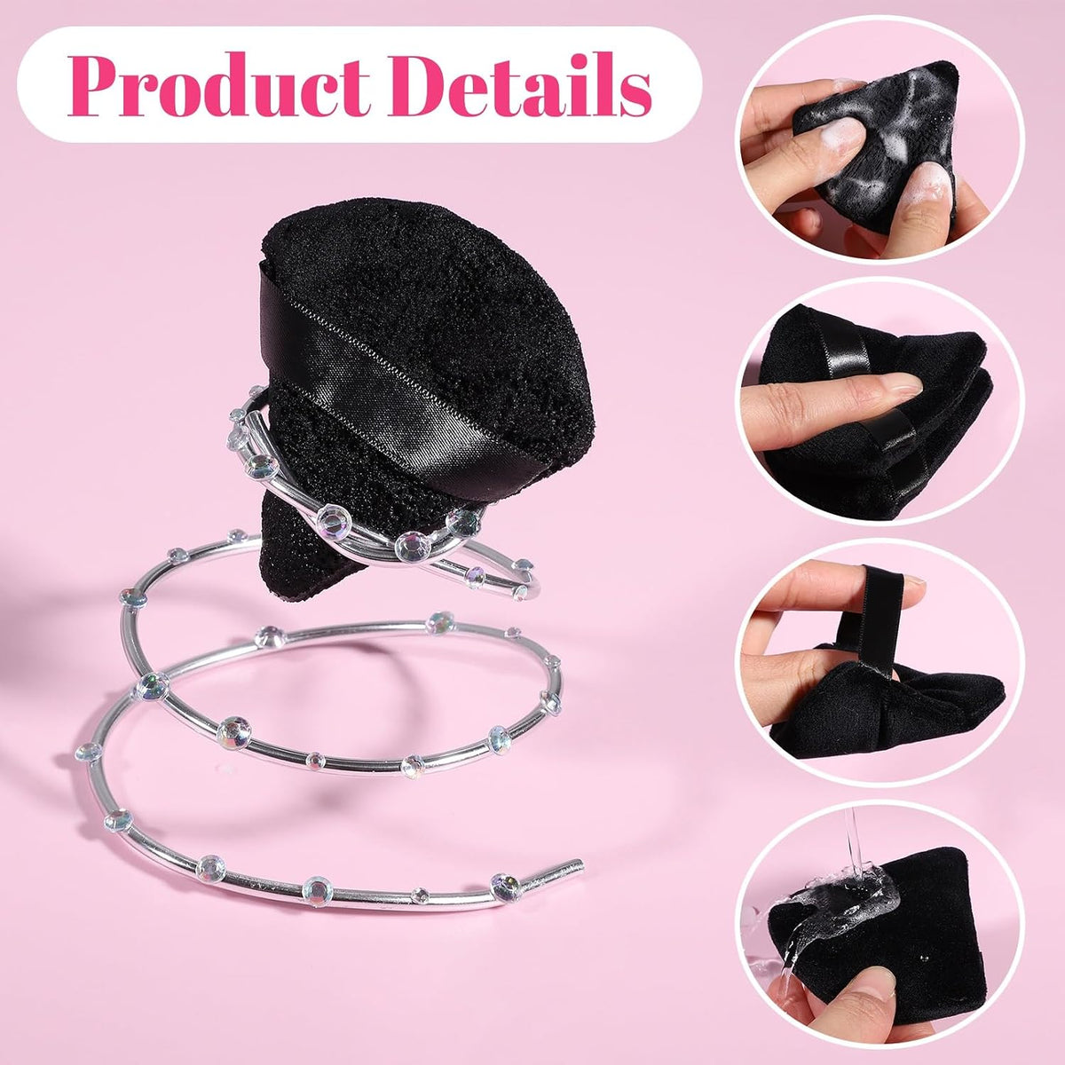 Pimoys Powder Puffs, 6 Pack Triangle Makeup Puff, Black