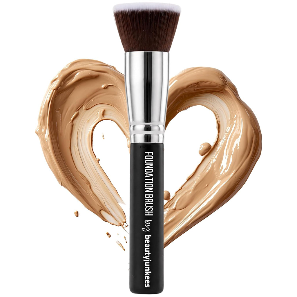Flat Top Kabuki Foundation Brush - Beauty Junkees Large Dense Synthetic Face Makeup Brushes for Liquid, Cream, Powder Make Up, Buffing, Blending, Stippling Applicator, Brocha Para Base de Maquillaje