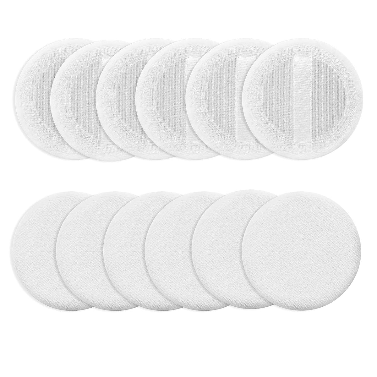 Sibba Loose Powder Make up puff 12 Pieces Round Velour Face Makeup Compact Body Container Setting Pressed Blending Foundation Cream Make Up Ribbon Strap Sponge Cushion Applicator (White)