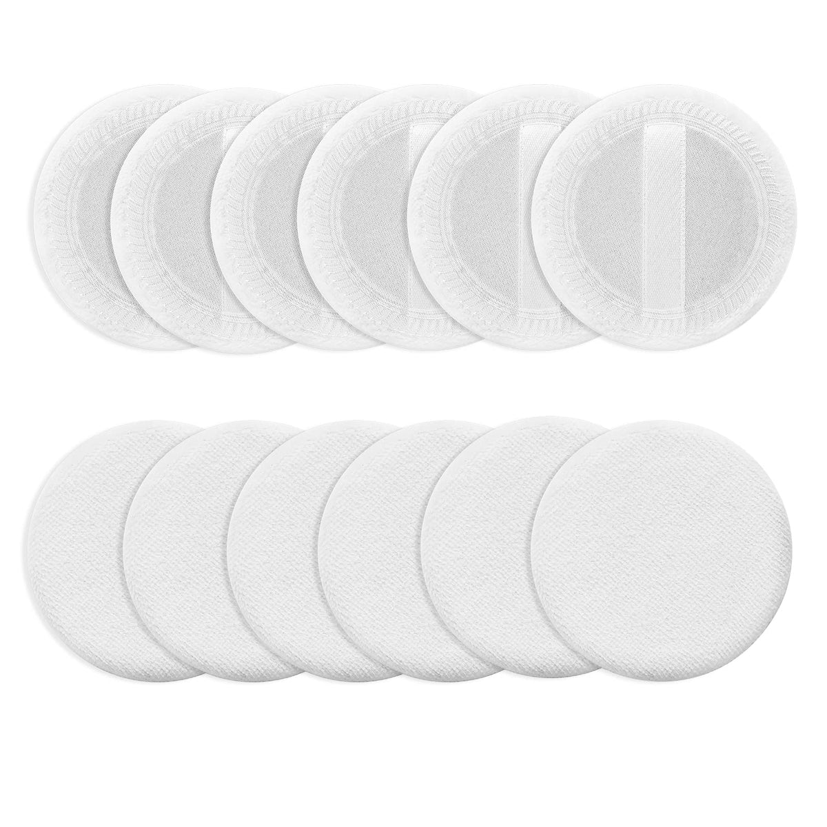 Sibba Loose Powder Make up puff 12 Pieces Round Velour Face Makeup Compact Body Container Setting Pressed Blending Foundation Cream Make Up Ribbon Strap Sponge Cushion Applicator (White)