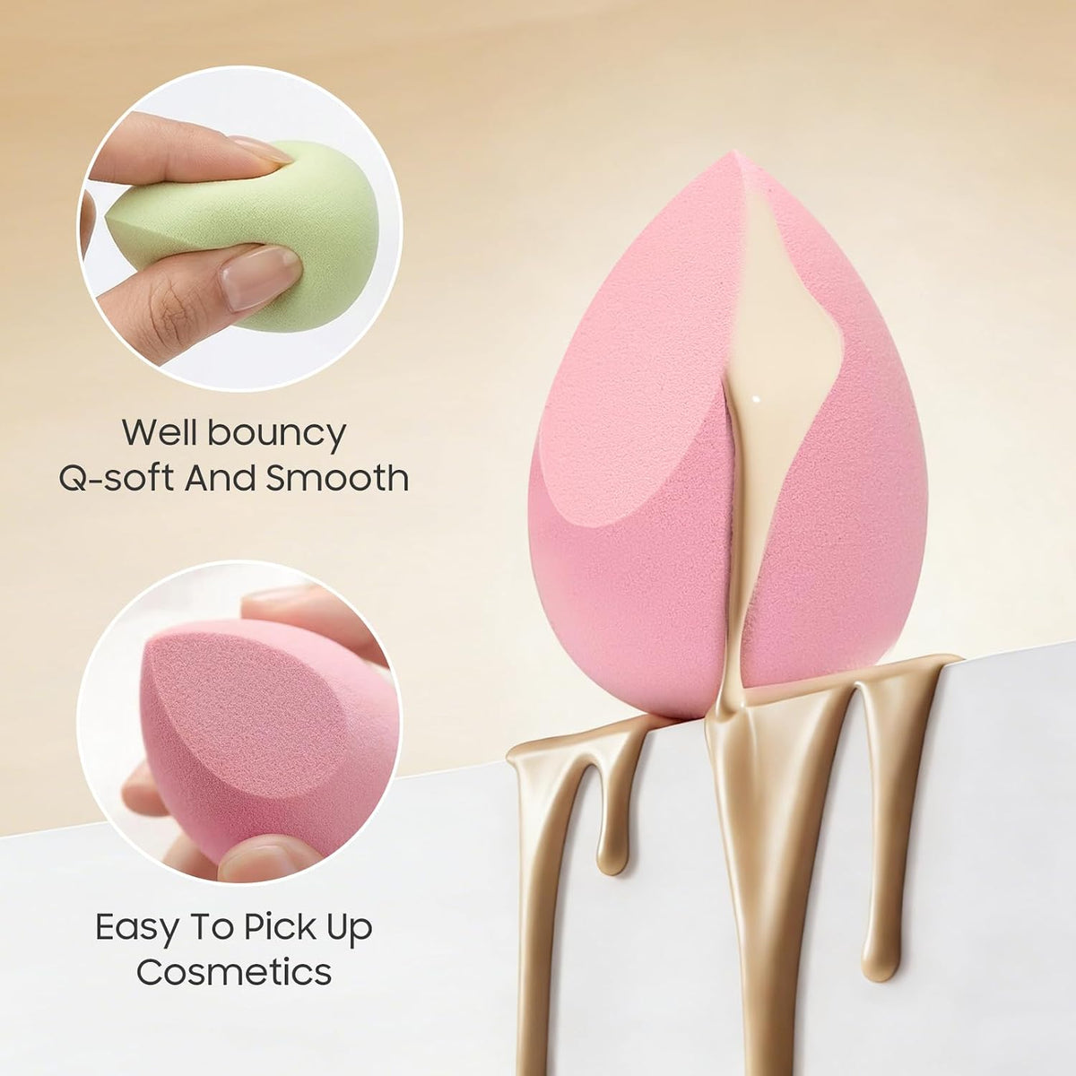 15-Pcs Makeup Sponge Set, Soft Latex-Free Wet&Dry for Foundation, Concealer