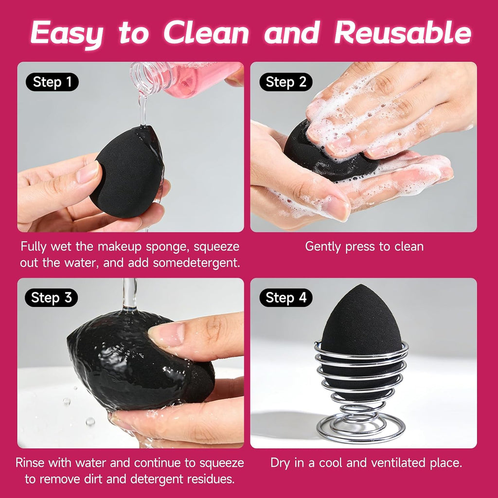 15 Pcs Black Makeup Sponge Set, Latex-Free Soft Reusable Wet & Dry Use