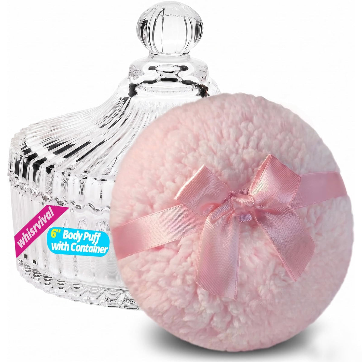 6" Large Body Powder Puff and Container,Rose Pink