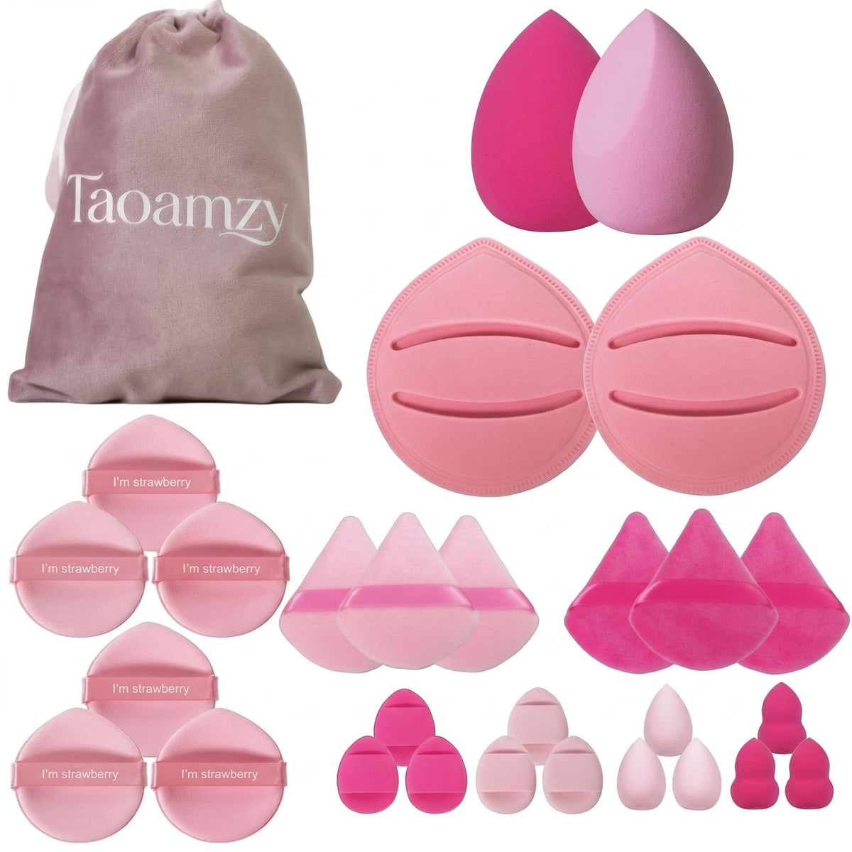 34PCS Latex-Free Makeup Sponge Set, Wet Dry Triangle Flocked Blender Puffs with Velvet Pouch for Foundation Concealer Contour, Skin Friendly