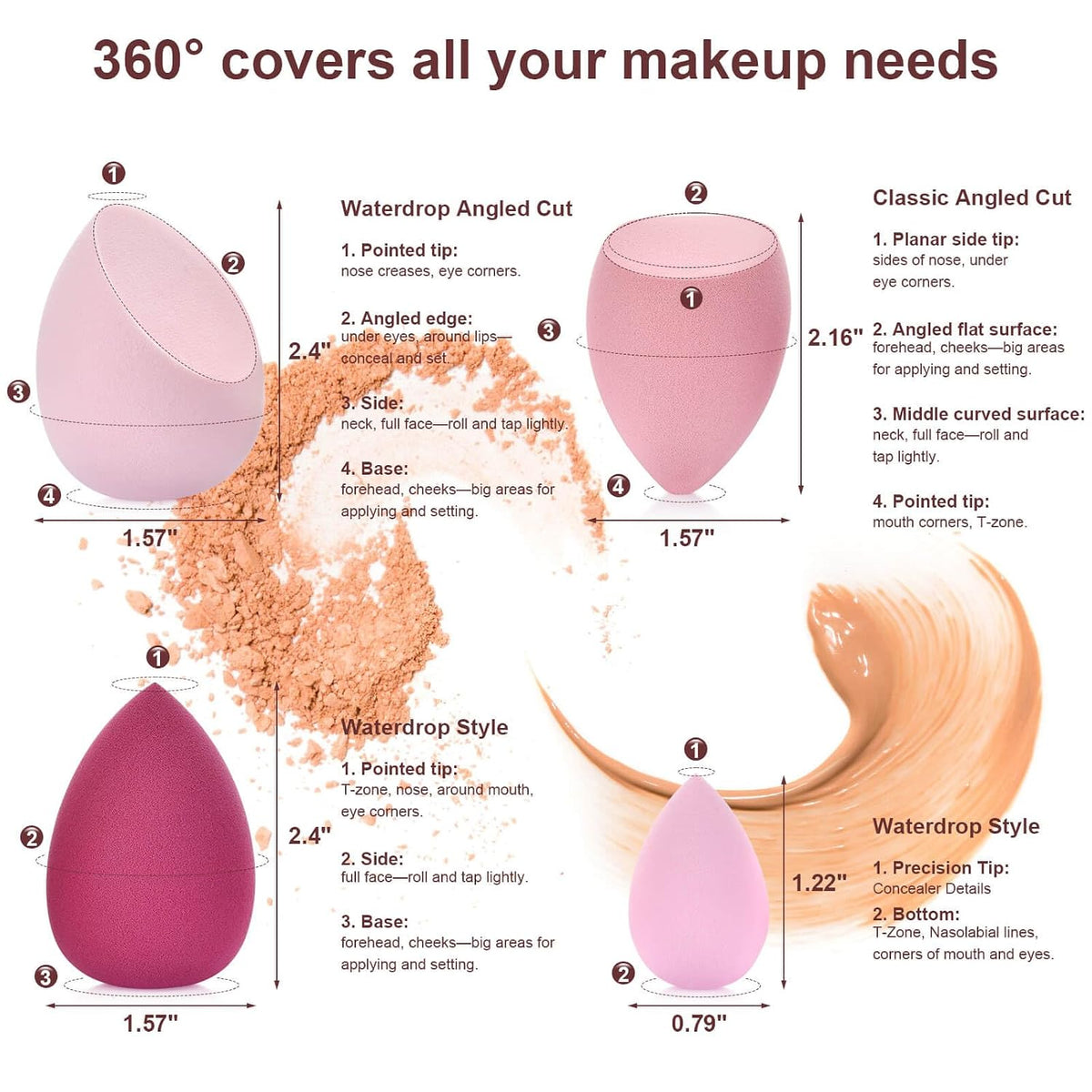 16PCS Makeup Sponge Set, with Triangle Powder Puff Beauty Blender Sponge and Mini Sponge For Foundation Concealer And Powder