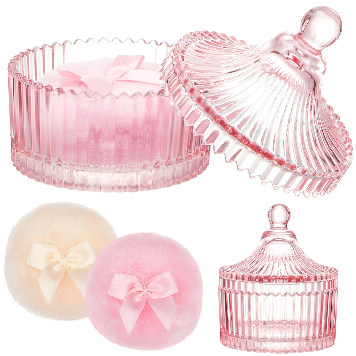 Tioncy 3 Pcs Large Dusting Powder Container with Puff Set, Classic, Clear