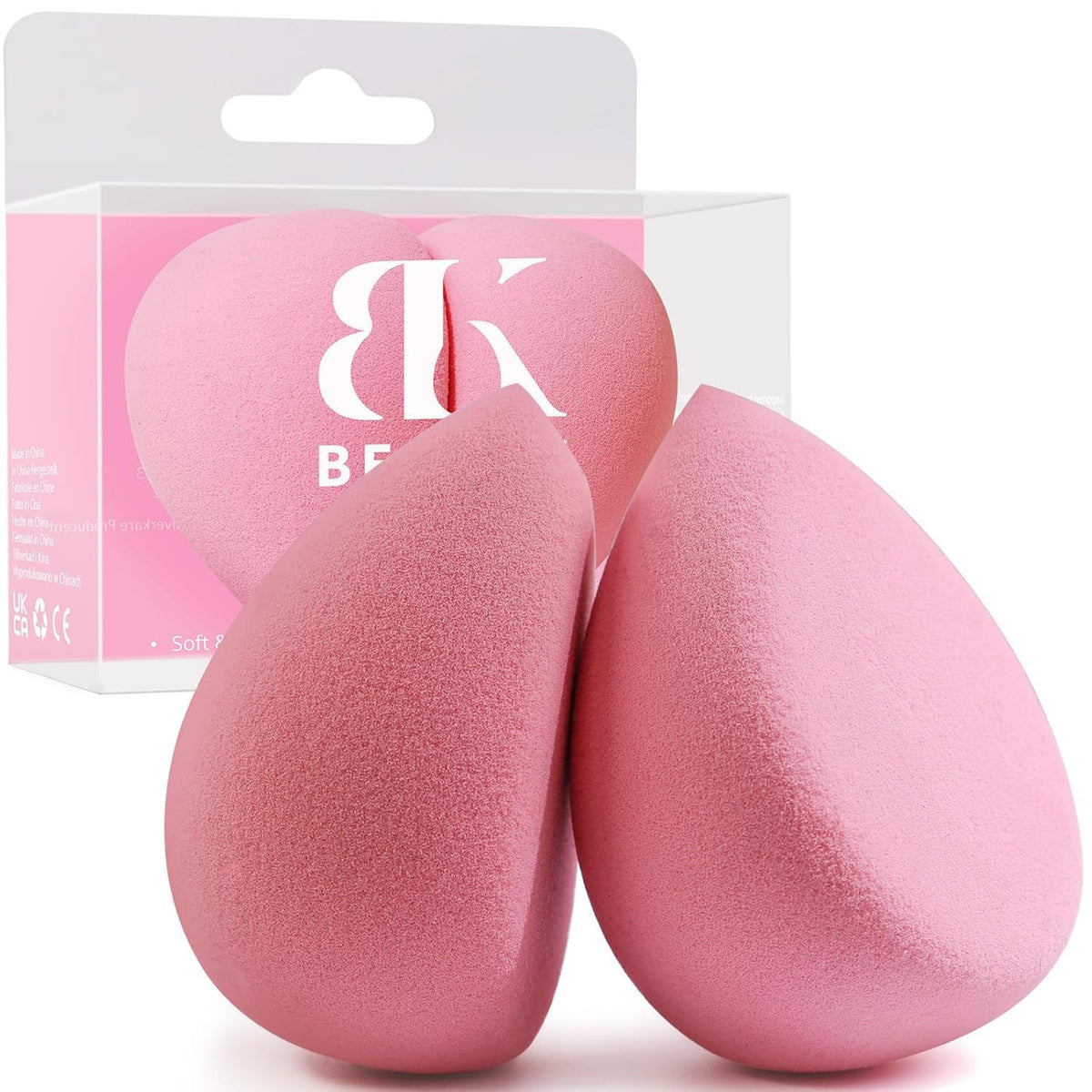 BEAKEY Makeup Sponge Set of 2, Flat Duo Patented Pink Beauty Sponges