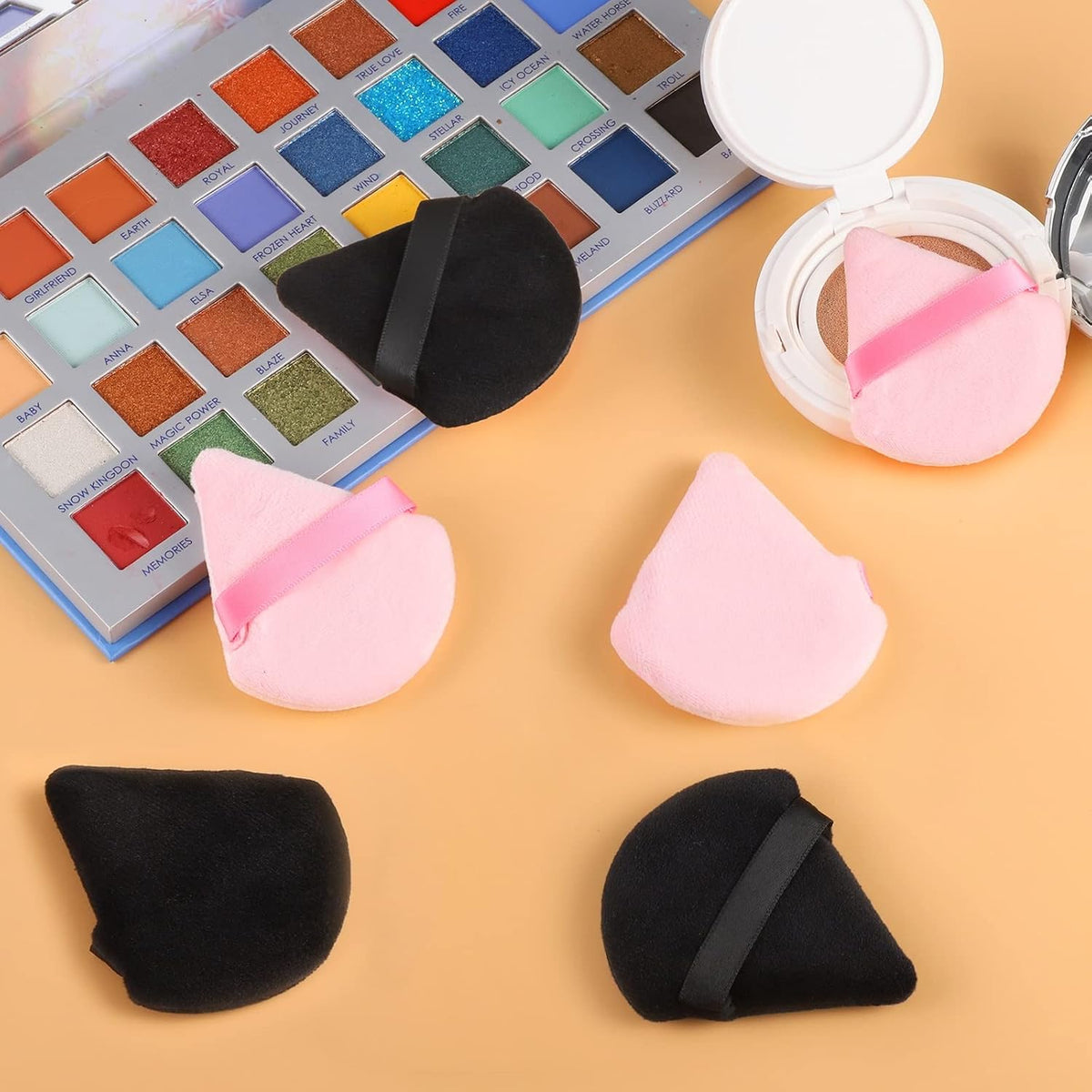 Pimoys Powder Puffs, 6 Pack Triangle Velour Makeup Sponges, Pink Black