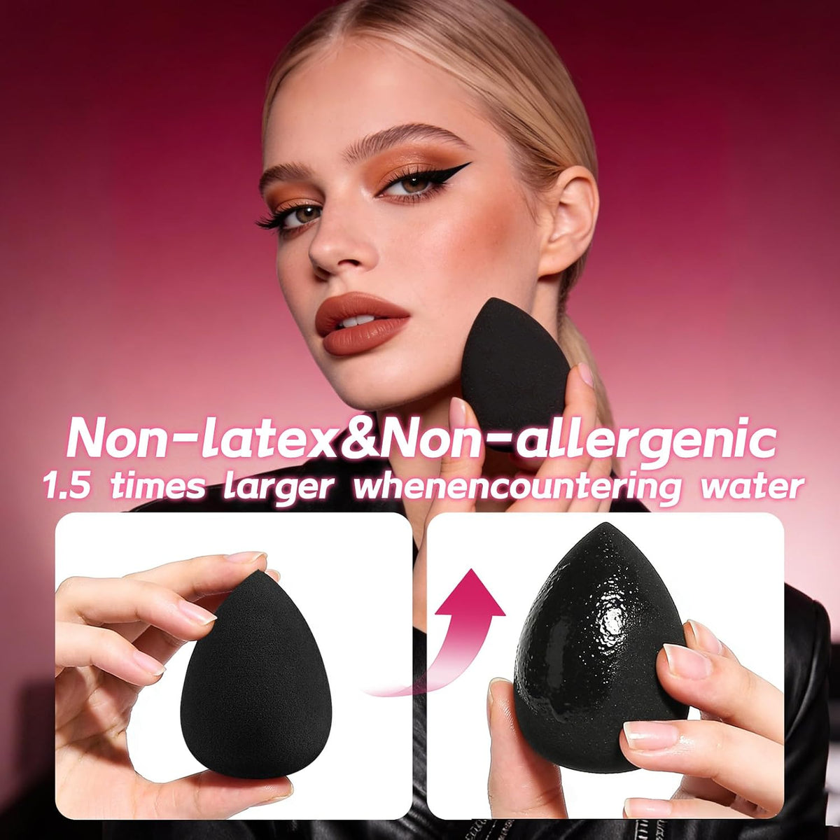 15 Pcs Black Makeup Sponge Set, Latex-Free Soft Reusable Wet & Dry Use