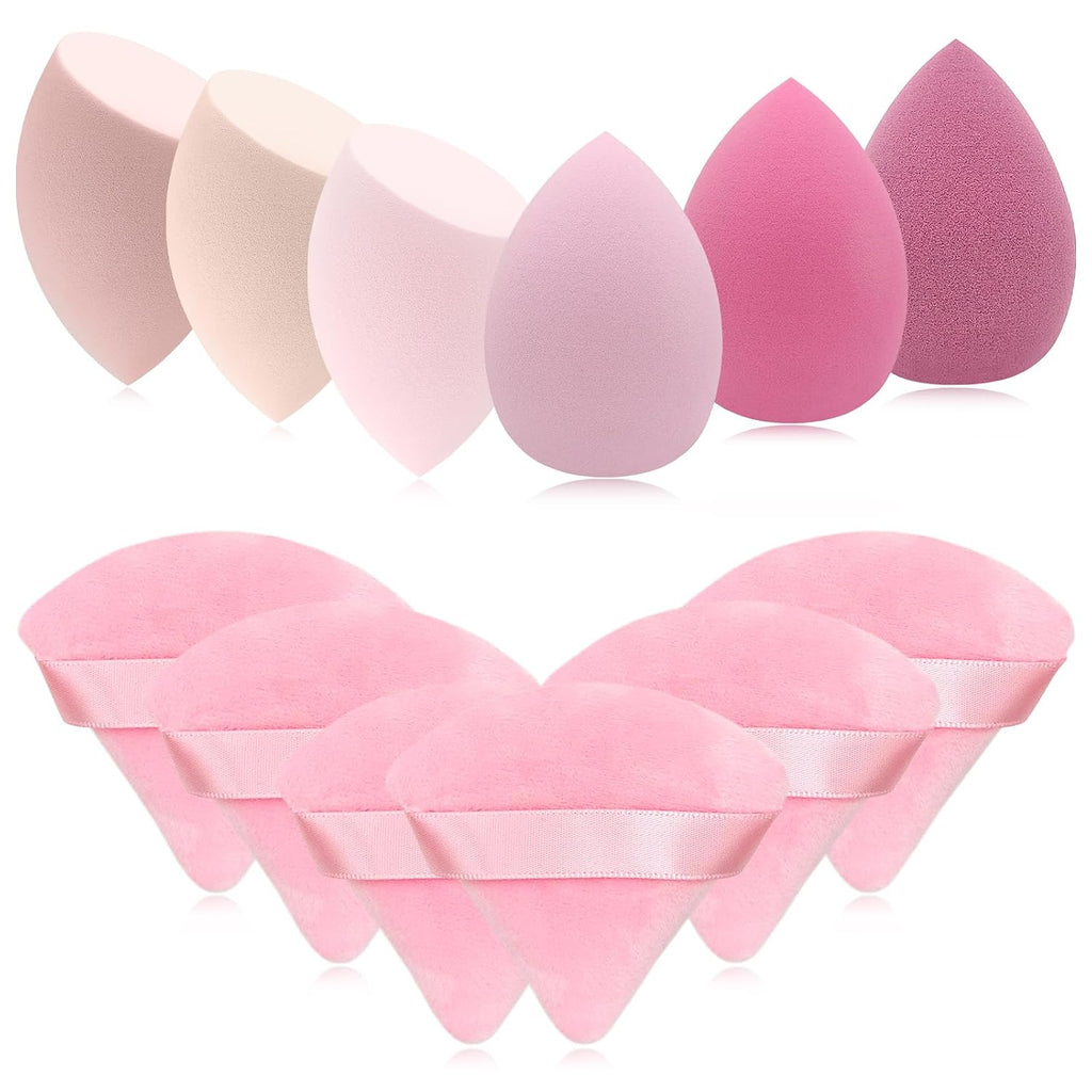 6+6 Professional Makeup Sponge Set,2.76 inch Portable Soft Sponge Setting Face Puffs,Multicolor Makeup Blending Sponge Cosmetic Applicator for Loose Powder,Liquid,Facial Makeup Tools（Pink)