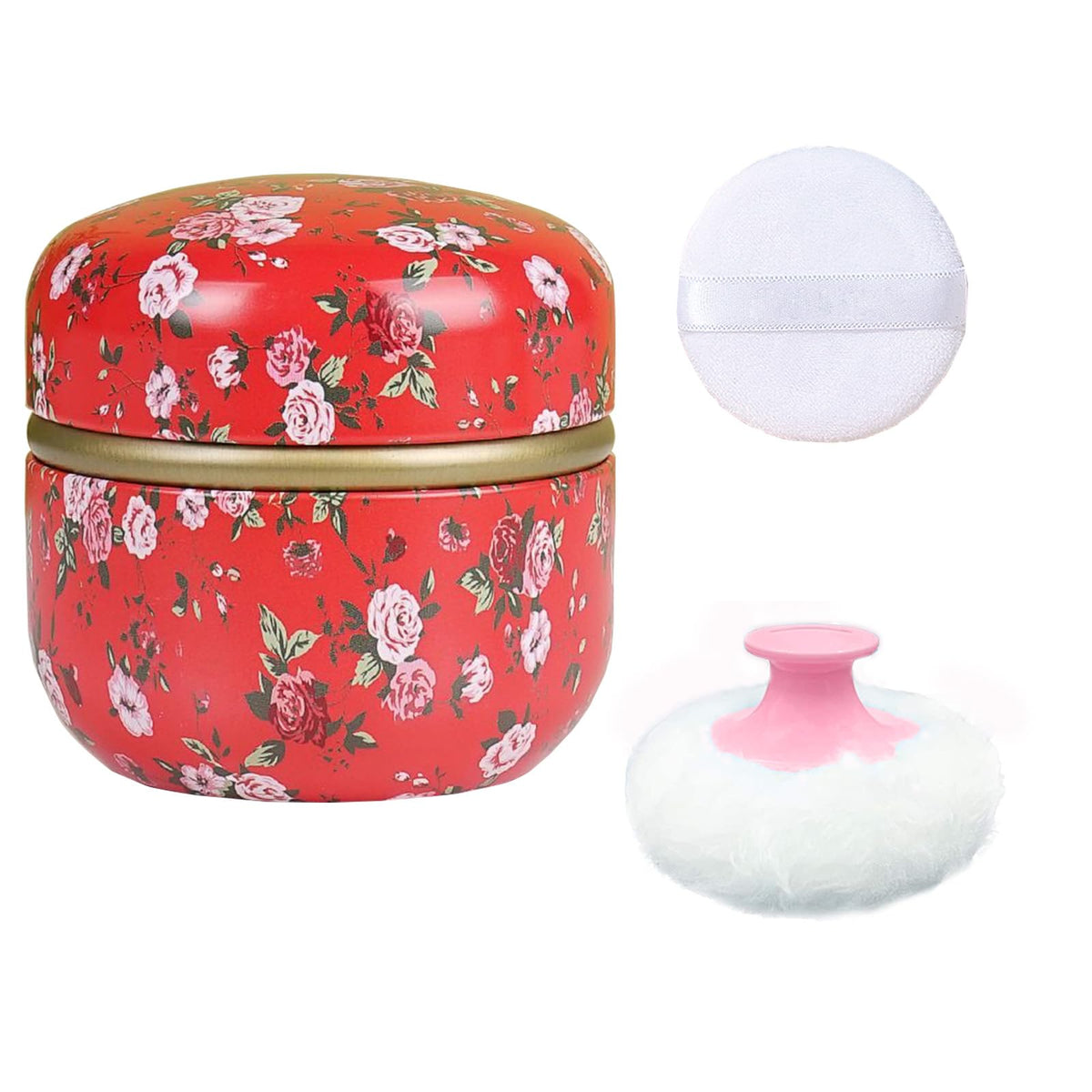 Body Powder Puff and Container for Dusting Powder (Romantic Flowers)