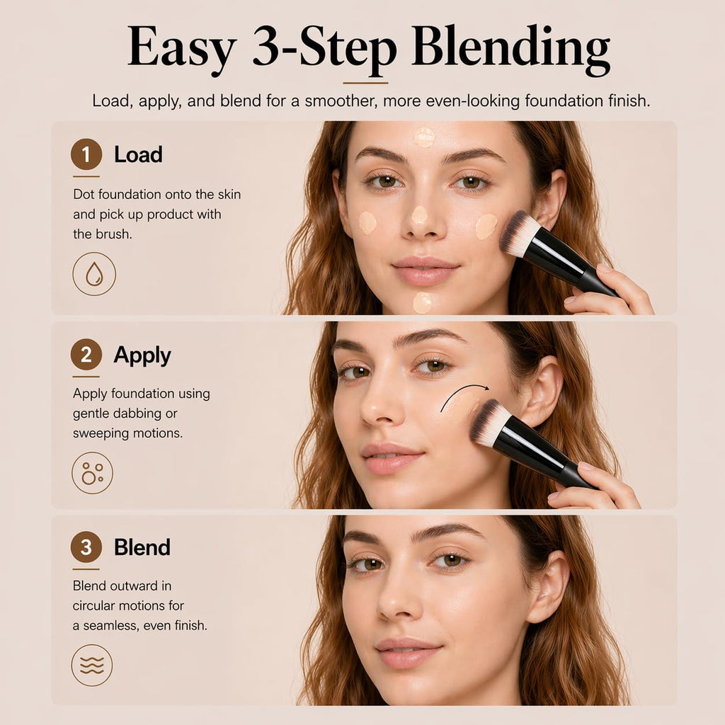 JoMay Flat Top Kabuki Foundation Brush, Angled Makeup Brush for Liquid Foundation, Dense Soft Vegan Bristles, Streak-Free Full Coverage Blending Brush for Beginners & Daily Makeup, 1 PCS