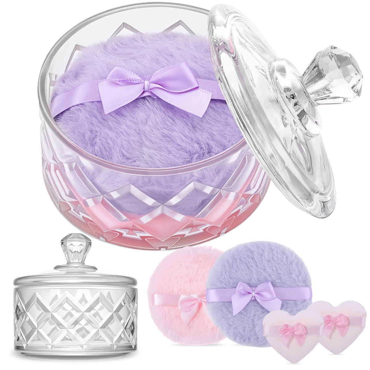5-Piece Dusting Powder Container with Puff Set, Pink