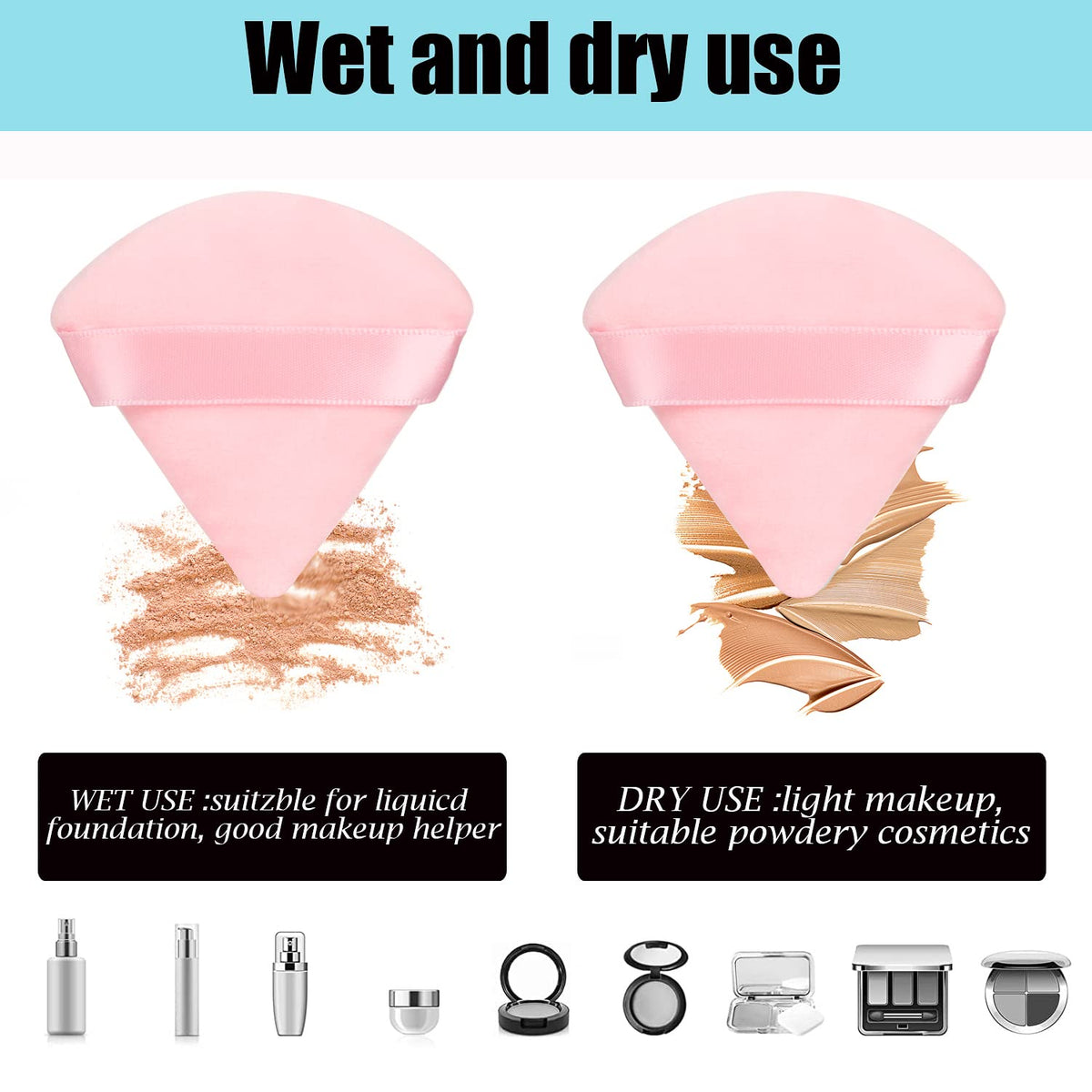 8Pcs Powder Puff, Dual Wet Dry for Triangle Makeup Puff,Pink