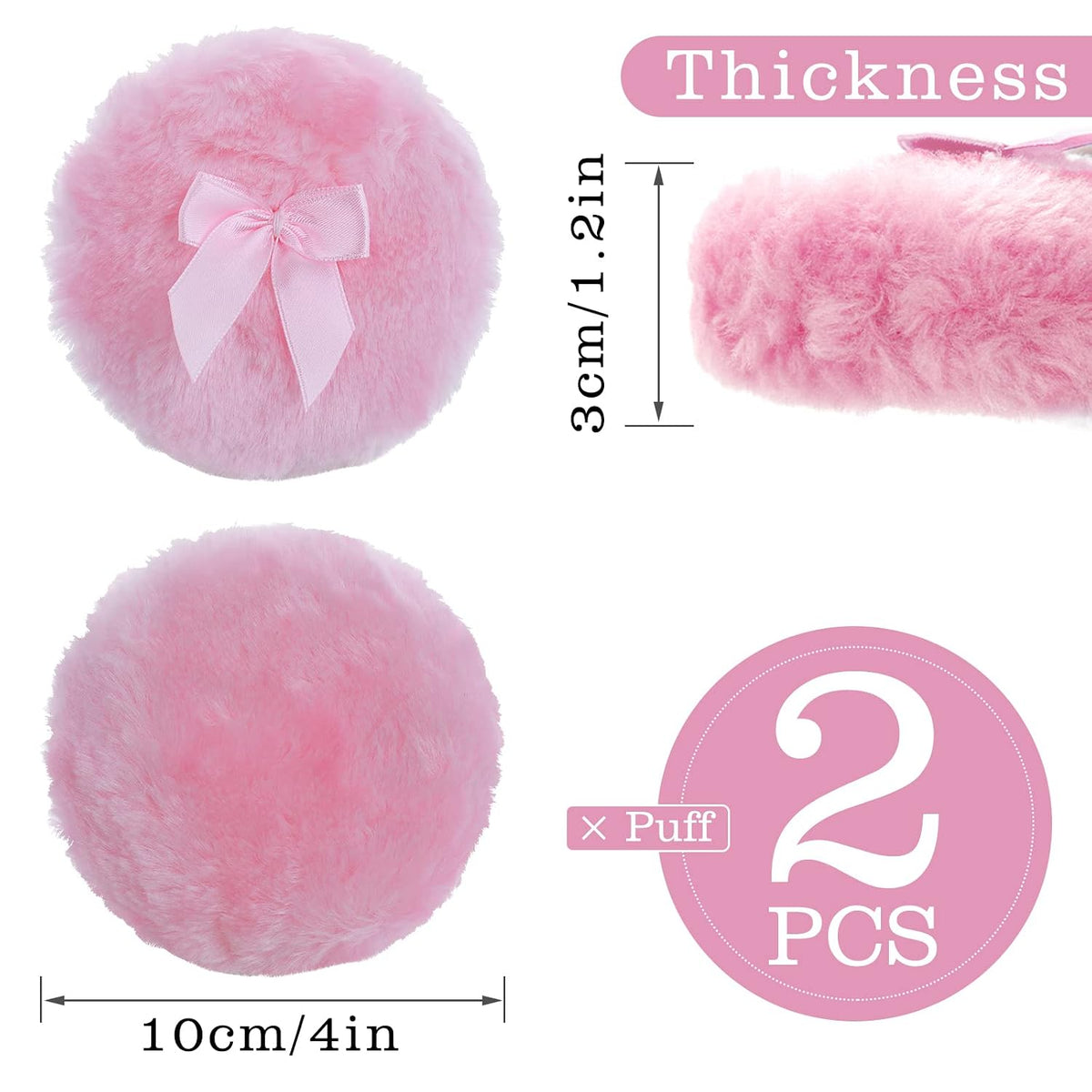 Sibba Large Fluffy Puff, 4 Inch Ultra Soft Washable Reusable Velour Face Body Puff Loose Puffs Wet Dry Makeup Tool (Pink)