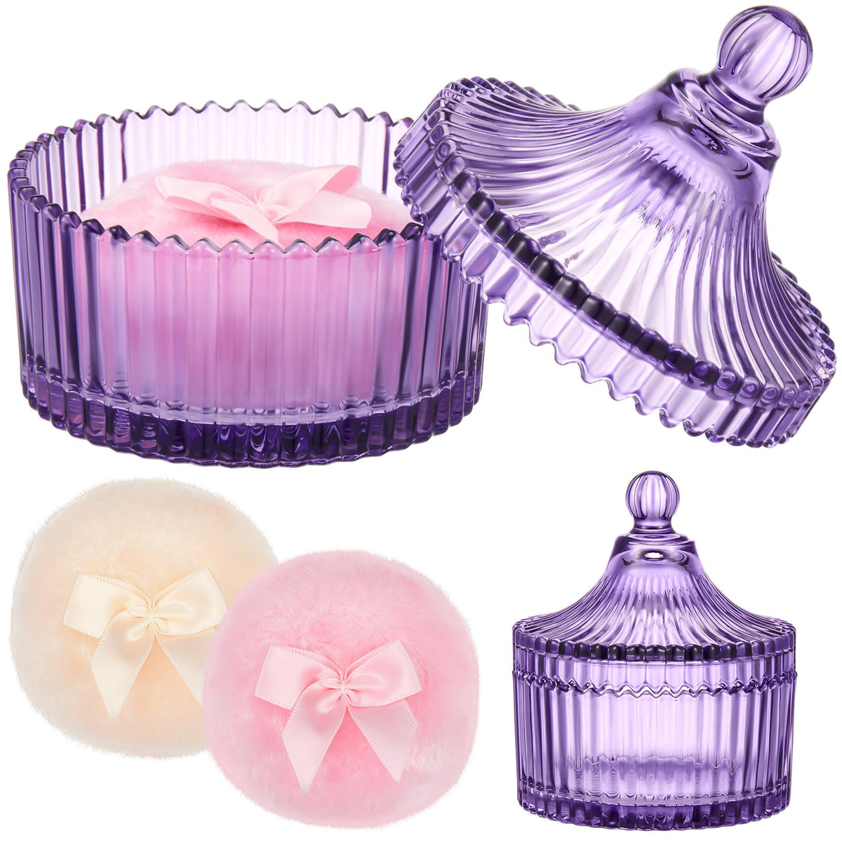 Tioncy 3 Pcs Large Dusting Powder Container with Puff Set, Classic, Clear
