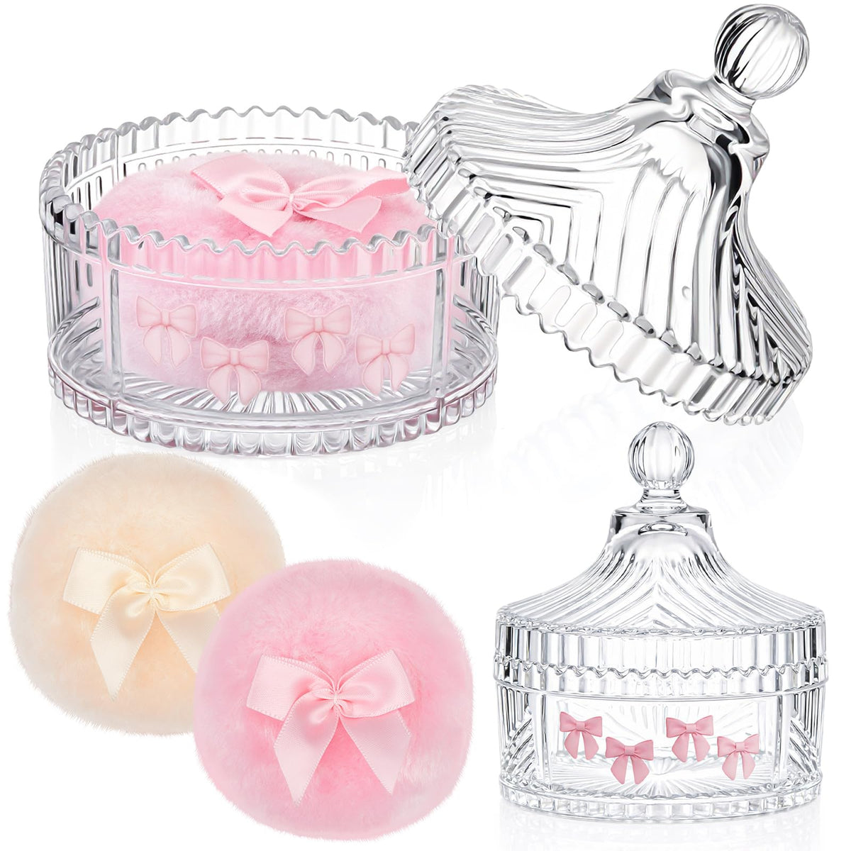 Tioncy 3 Pcs Large Dusting Powder Container with Puff Set, Classic, Clear